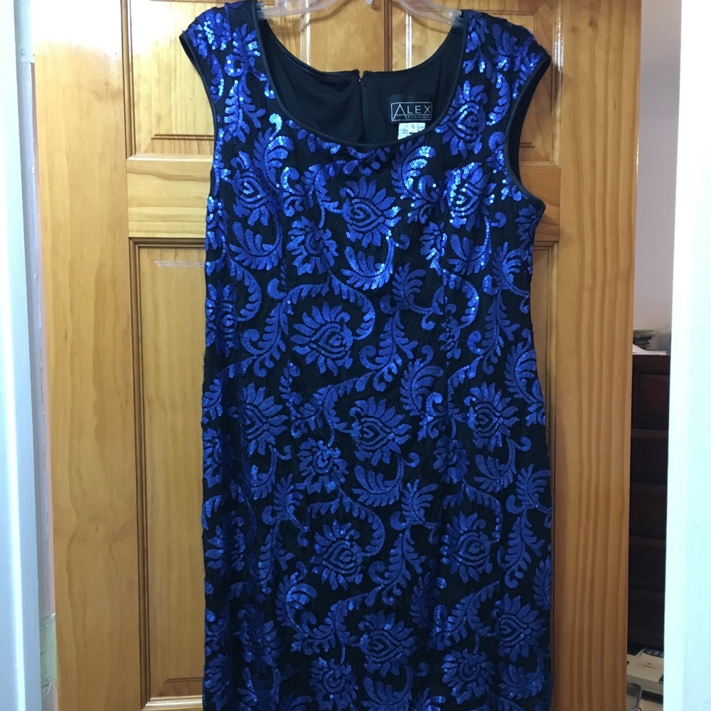 Beautiful black cocktail dress with blue sequins